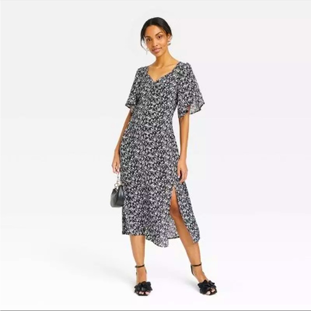 A New Day Black & White Floral Midi Dress